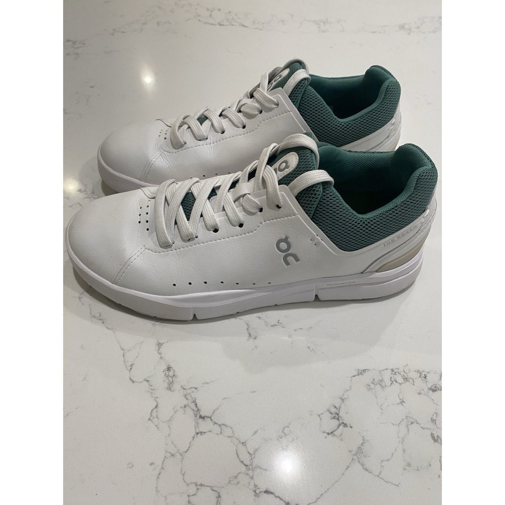 Women's On Cloud The Roger Advantage Sneakers, White/Emerald Green, Size 7.5